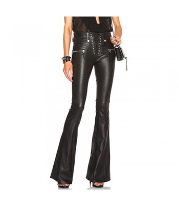 Punk Wind Wide Leg PU Leather Pant Flared Trousers Women Gothic Pant